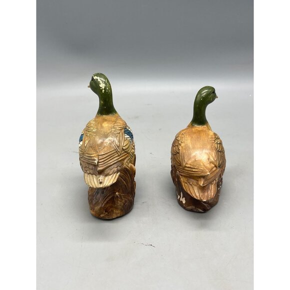 set of 2 Ceramic Duck figurines browns orange green 5.5" long 5" tall READ - Picture 3 of 5
